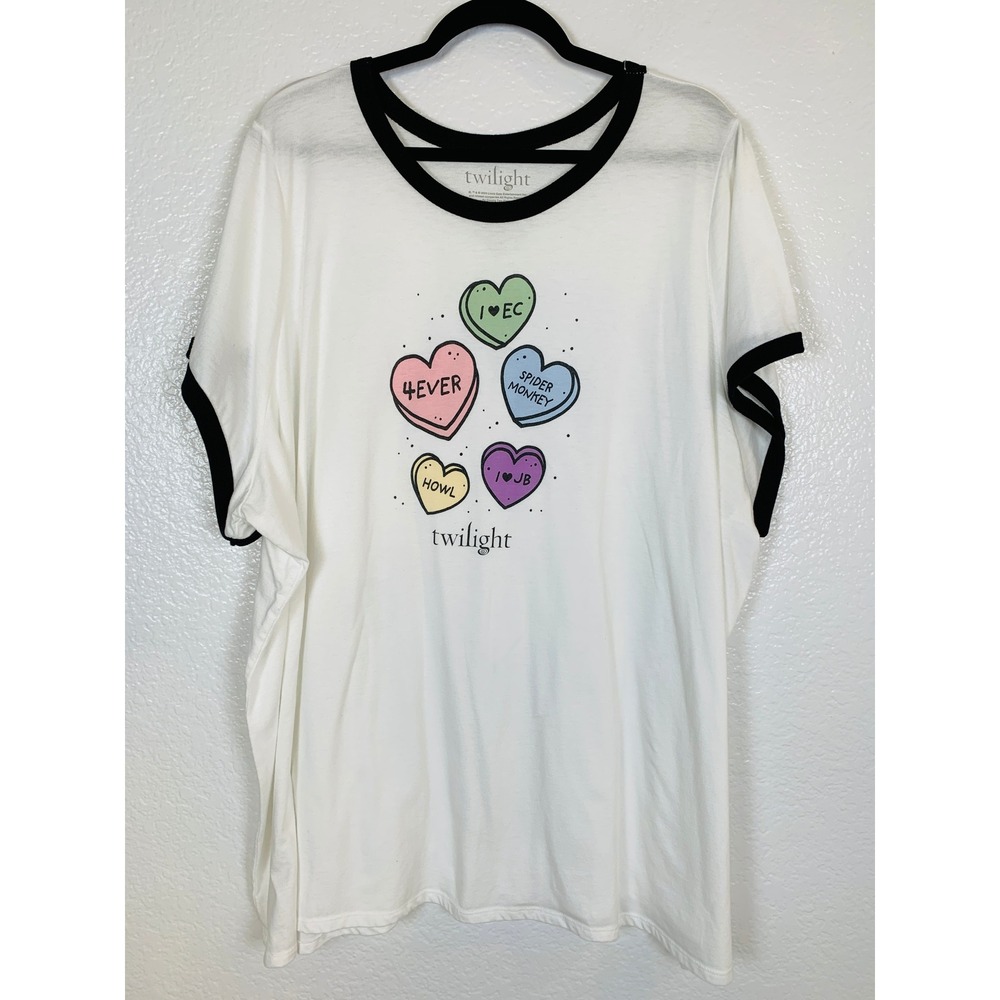 Twilight Saga Graphic Ringer Tee Women 6X White Conversation Hearts SpiderMonkey